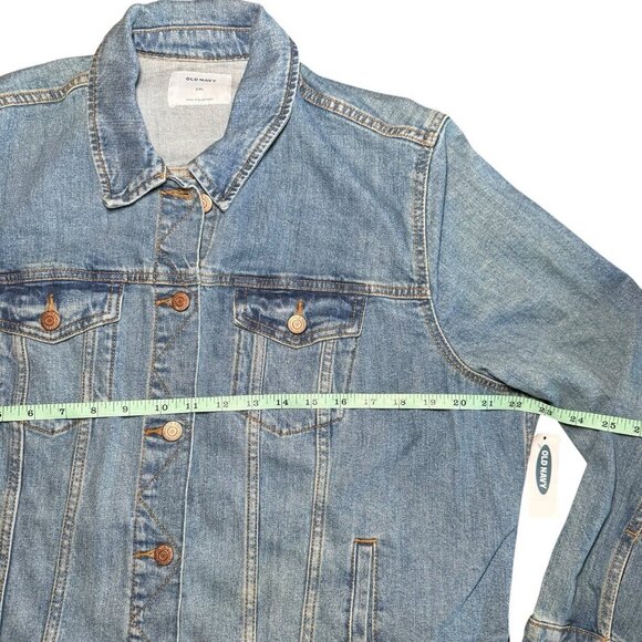 Old Navy Denim Jean Trucker Jacket Women’s Sz XXL Medium Wash Distressed Classic - Picture 5 of 7